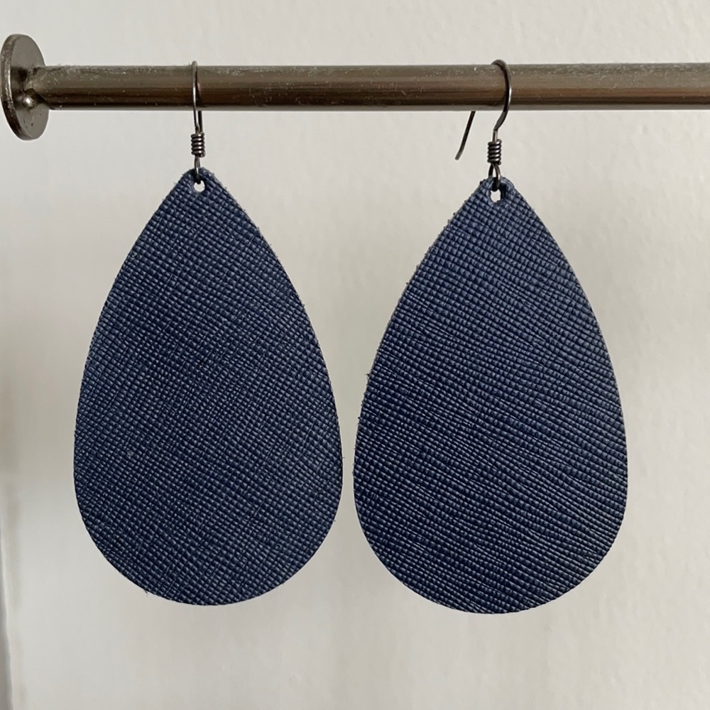 Nickel & Suede 3” Navy Teardrop Earrings